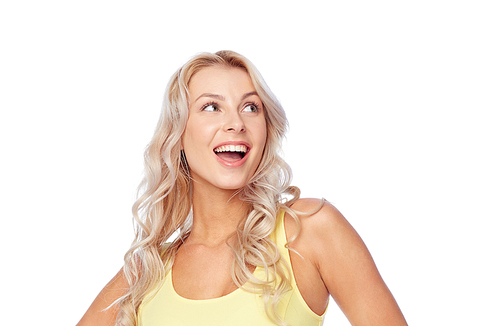 hairstyle and people concept - happy smiling beautiful young woman with blonde hair