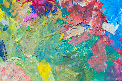 fine art, creativity and concept - close up of colorful painting