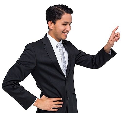 유토이미지 | Smiling asian businessman pointing