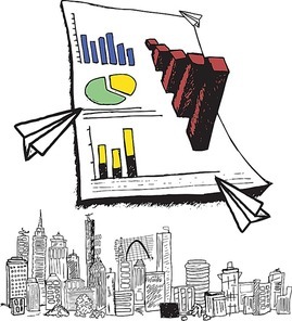 Large 3d graph with cityscape doodle