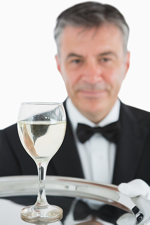 White wine on silver tray