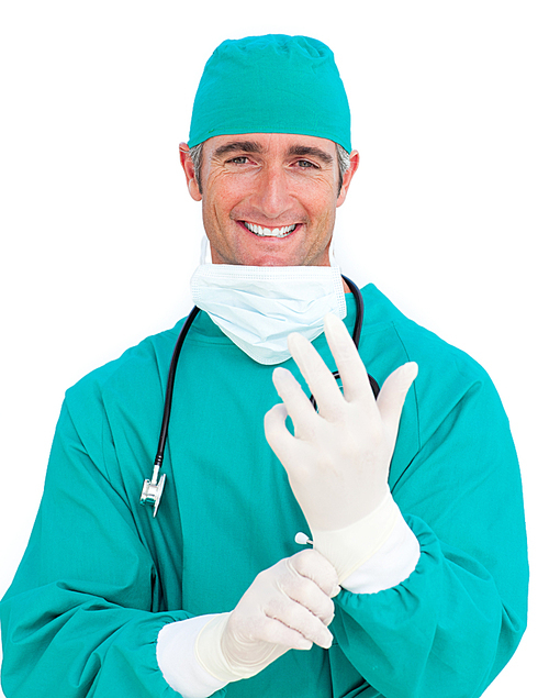 Handsome surgeon holding surgical forceps