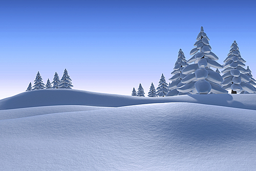 Snowy landscape with fir trees