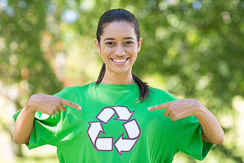 Happy environmental activist in the park on a sunny day