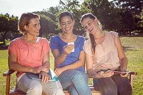 Students studying outside on campus on a sunny day