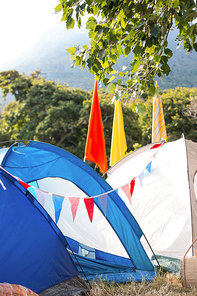 Empty campsite at music festival on a sunny day