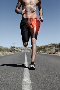 Digital composite of Highlighted hip bone of running man