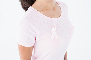 Women in pink for breast cancer awareness on white background
