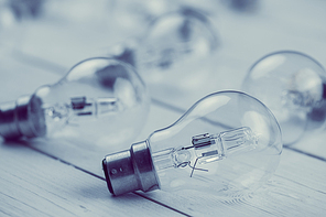 Light bulbs on wooden table