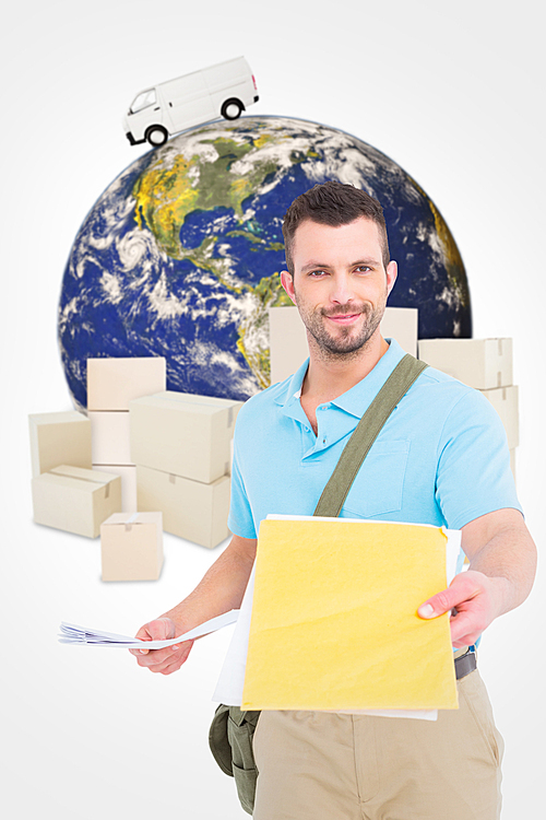 Composite image of postman with letter