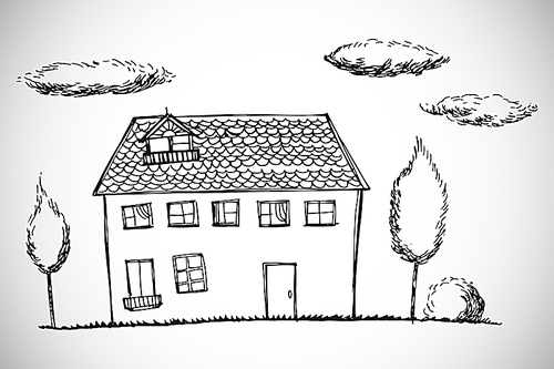 Composite image of hand drawn house