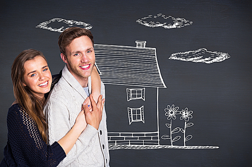 Composite image of portrait of happy young couple