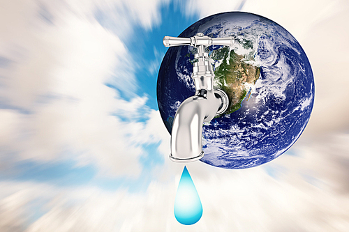 Composite image of earth with faucet