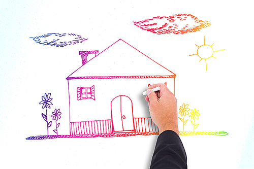 Composite image of hand writing with chalk