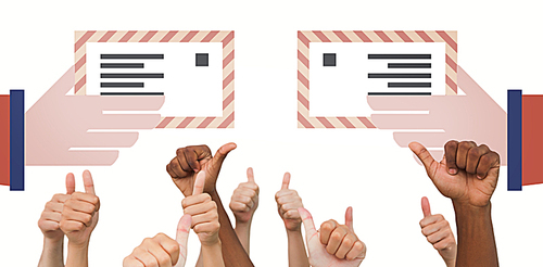 Composite image of hands giving thumbs up