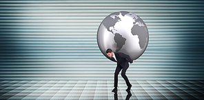 Composite image of businessman carrying the world