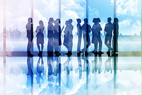 Composite image of many business people standing in a line