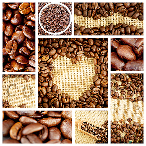 Composite image of heart indent in coffee beans