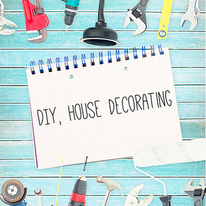 Diy|house decorating against tools and notepad on wooden background