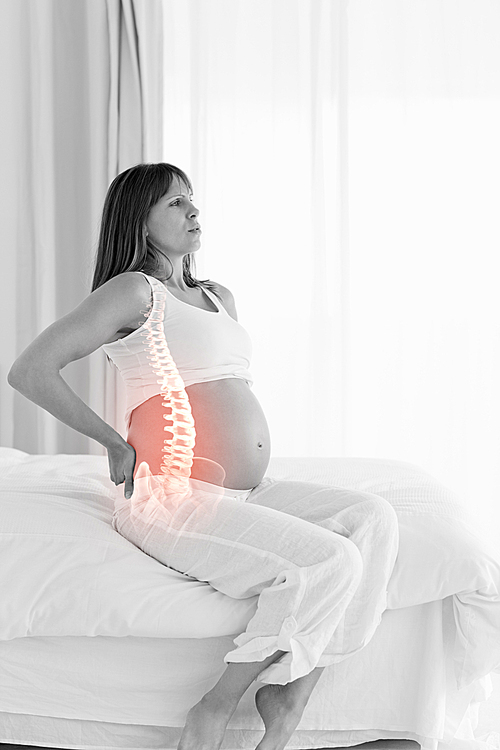Highlighted spine of pregnant woman