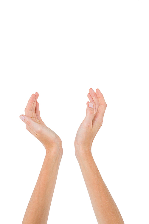 Woman presenting with her hands