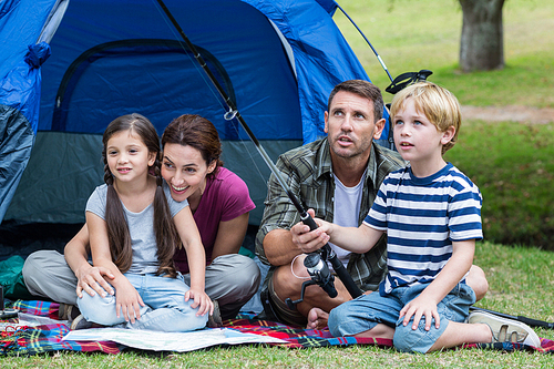 Happy family in the park together