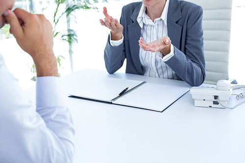 Businesswoman conducting an interview with businessman in an office