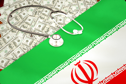 stethoscope against digitally generated iran national flag