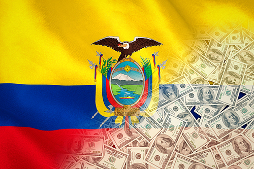 Pile of dollars against digitally generated ecuador national flag