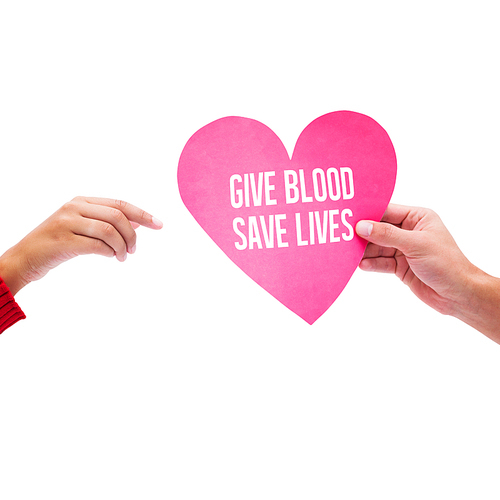 Couple holding a heart against give blood save lives