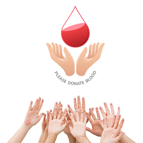 Blood donation against hands waving