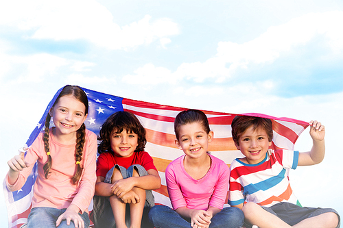 Composite image of children with american flag