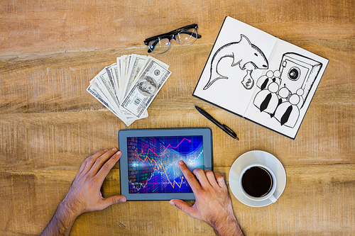 Loan shark and finance doodles against stocks and shares