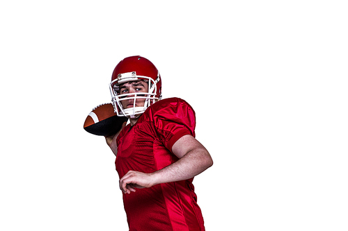 American football player throwing a ball on a white background