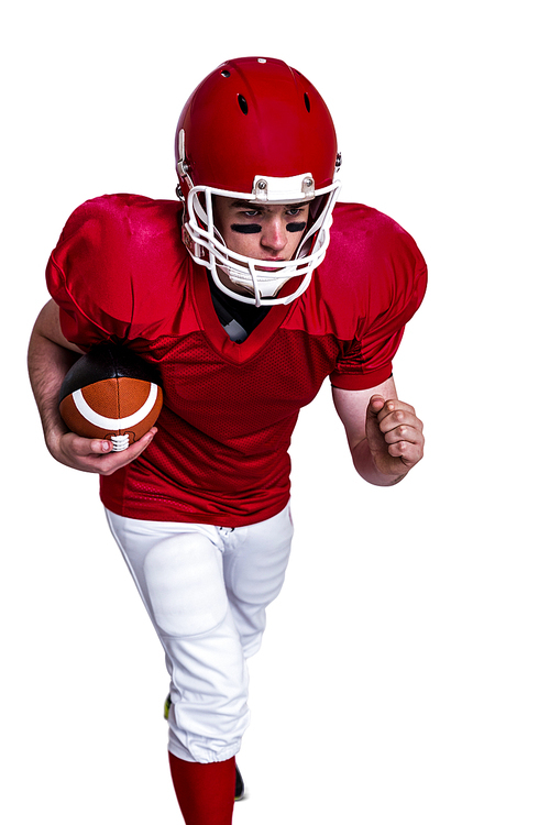 American football player running with the ball on a white background