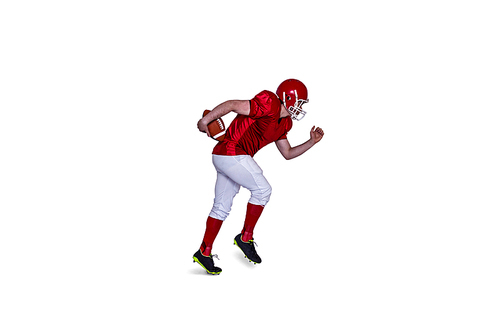 American football player running with the ball on a white background