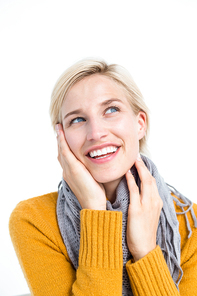 Smiling woman wearing a large scarf