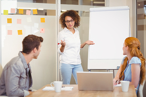 Businesswoman discussing with colleagues in meeting