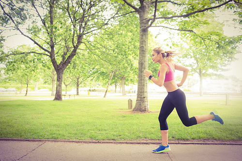 Fit woman jogging in park
