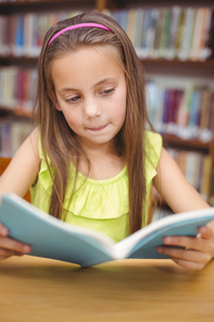 Pupil reading book at desk in library at the elementary school