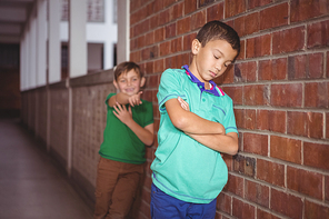 Student being bullied by a fellow student on the elementary school grounds