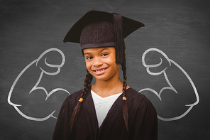 Cute pupil graduating against black background