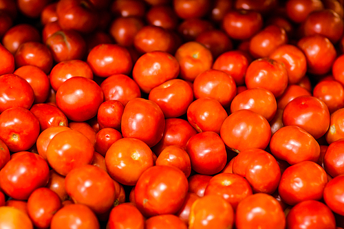 Close up view of fresh tomatoes in supermarket