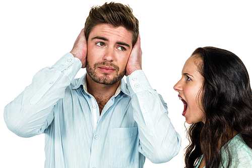 Upset couple having argument white background