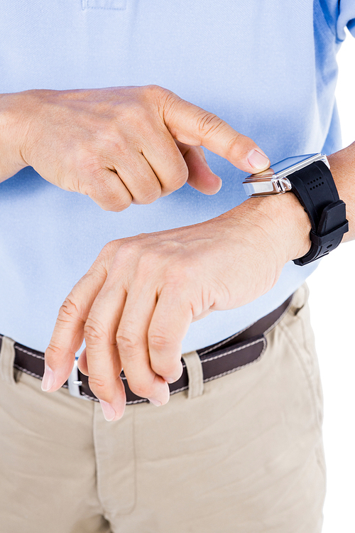 Close up of a mans smartwatch as he uses it