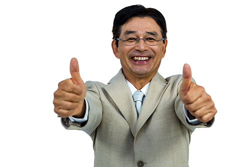 Happy businessman smiling with thumbs up