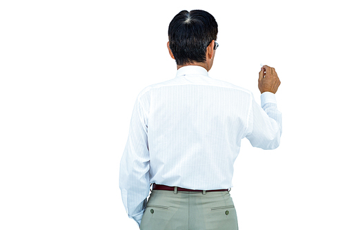 Businessman writing on board with his back turned on board