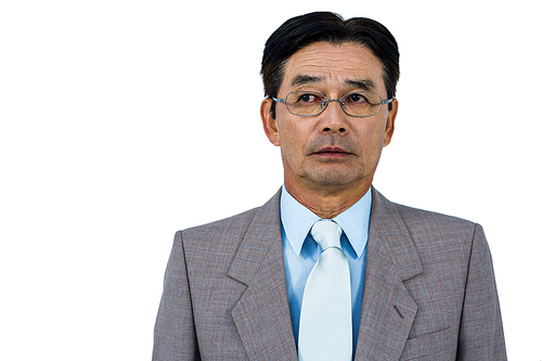 Portrait of worried asian businessman on white background