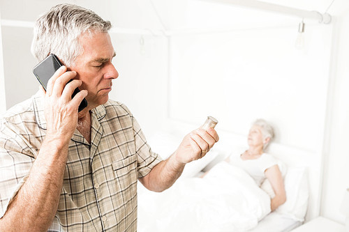 Senior man calling because of pills at home