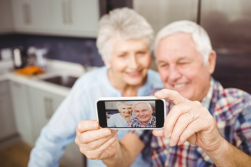 Senior couple taking a selfie on mobile phone